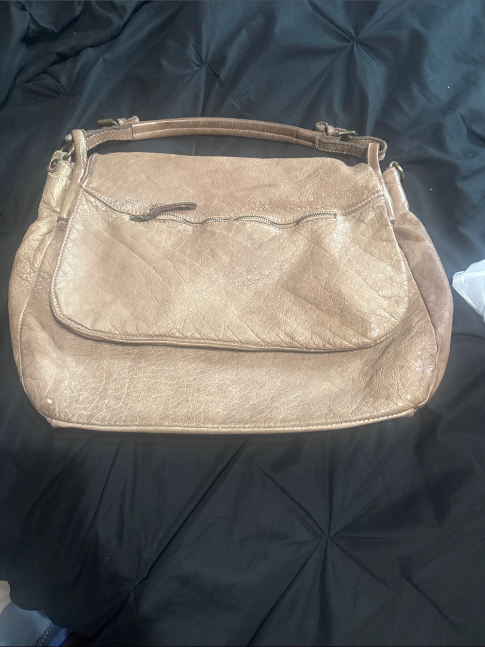 Textured Leather Shoulder Bag in Taupe